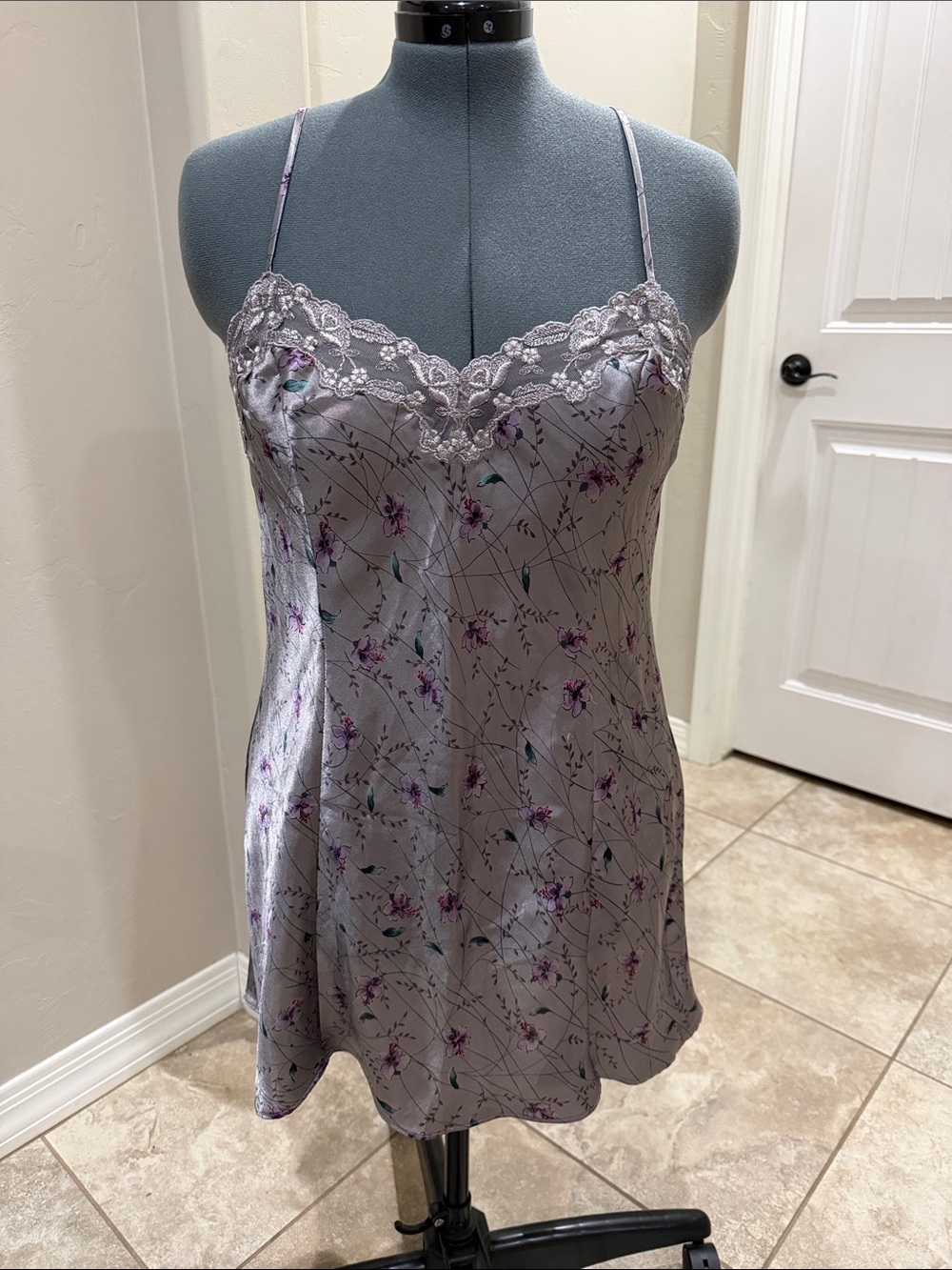 Victoria's Secret Silver Lavender Floral Satin Nightdress